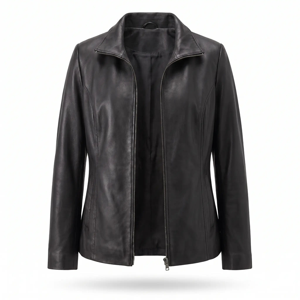 Genuine Leather Jacket Women-Plain-Skin Fitted
