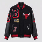 Custom Tailored Men’s Standard Chicago Bulls Mash Up Styled Varsity Genuine Sheepskin Leather Jacket