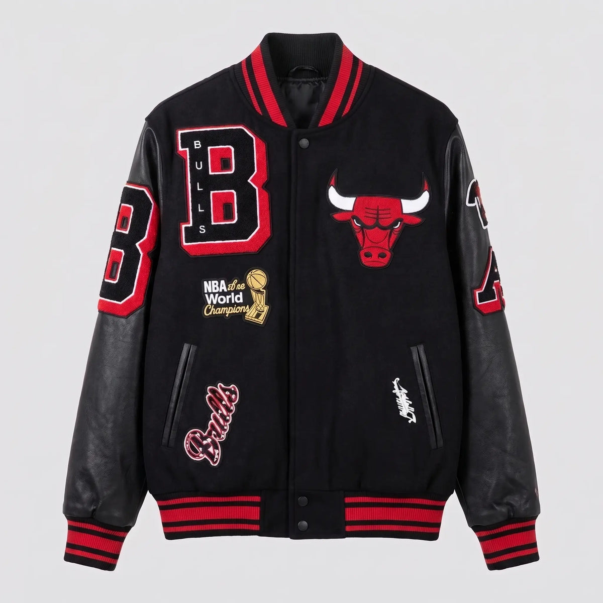 Custom Tailored Men’s Standard Chicago Bulls Mash Up Styled Varsity Genuine Sheepskin Leather Jacket