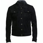 New Men’s Zipper Suede Genuine Leather Jacket Biker Motorcycle Button Black