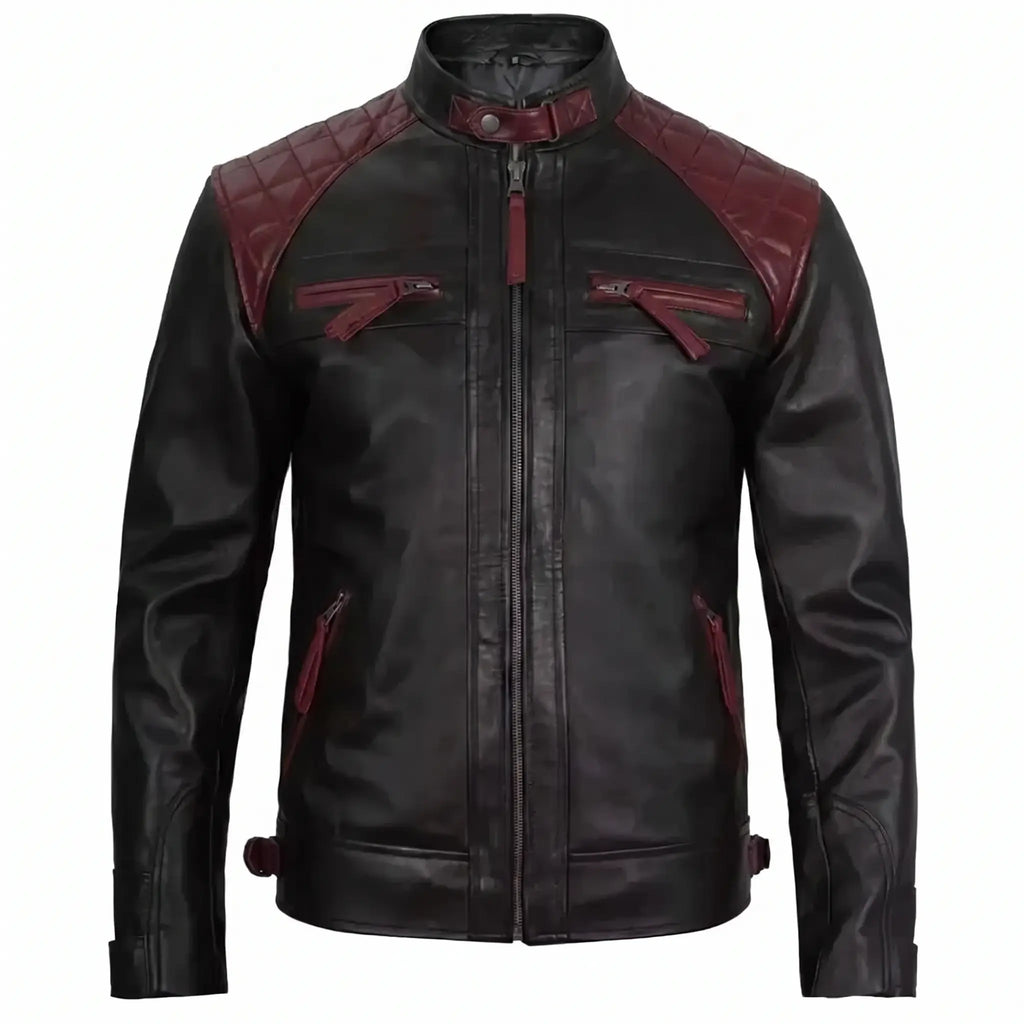 Custom Tailored Men’s Cafe Racer Biker Quilted Genuine Sheep Leather Jacket