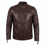 Real Leather Vintage Biker Jacket-Distressed Brown