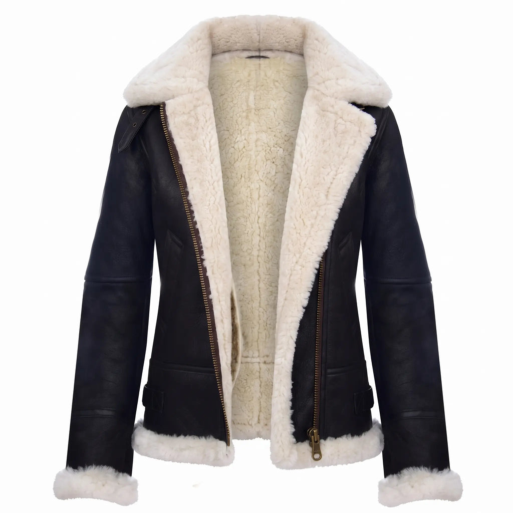 Custom Tailored Women’s Hooded Sheepskin B3 Flying Pilot Genuine Leather Jacket