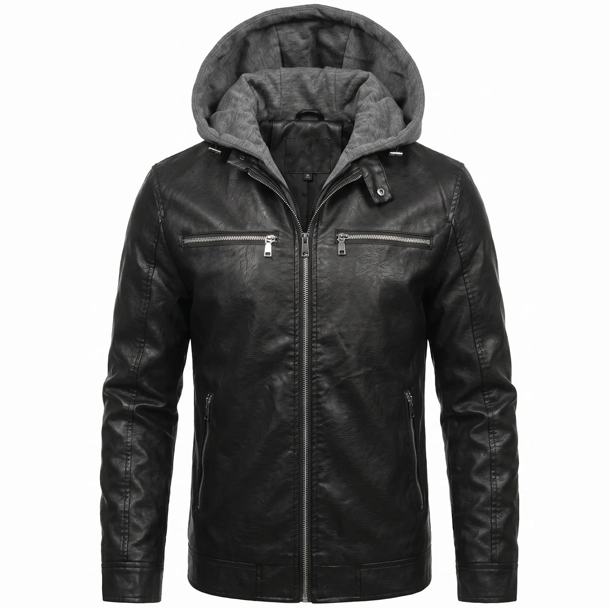 Leather Jacket Black Men’s-Hooded