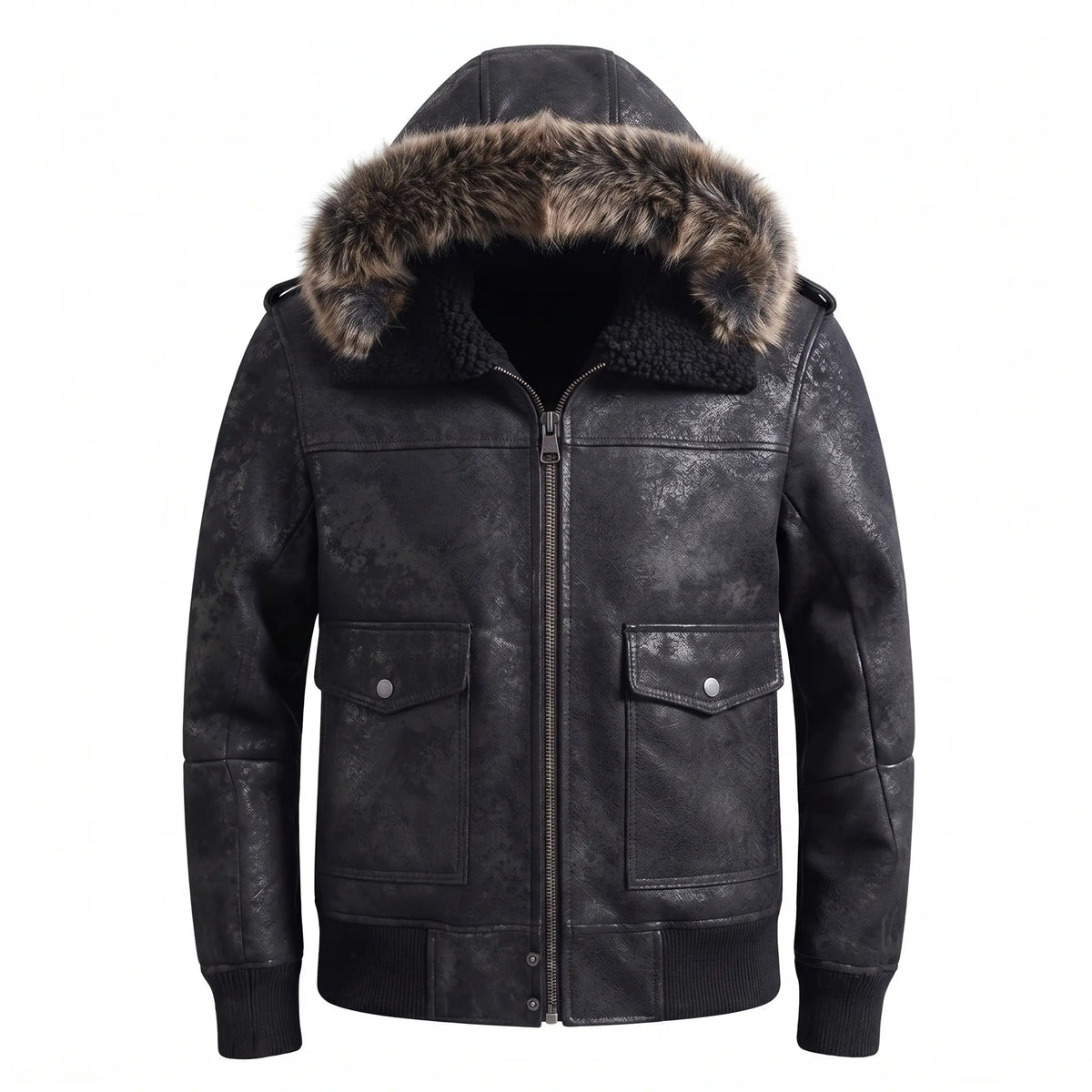 Custom Tailored Men’s Black Aviator Real Sheepskin Shearling Leather Jacket