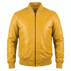 Custom Tailored Bomber Jacket Men’s Yellow Genuine Lambskin Biker Casual Jacket