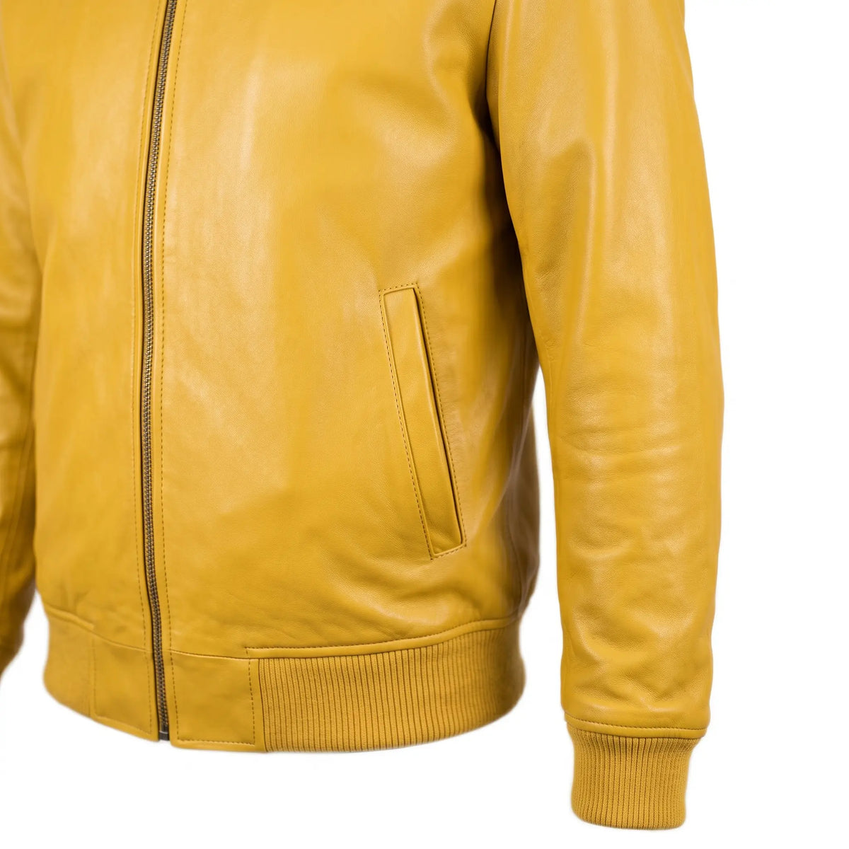 Custom Tailored Bomber Jacket Men’s Yellow Genuine Lambskin Biker Casual Jacket