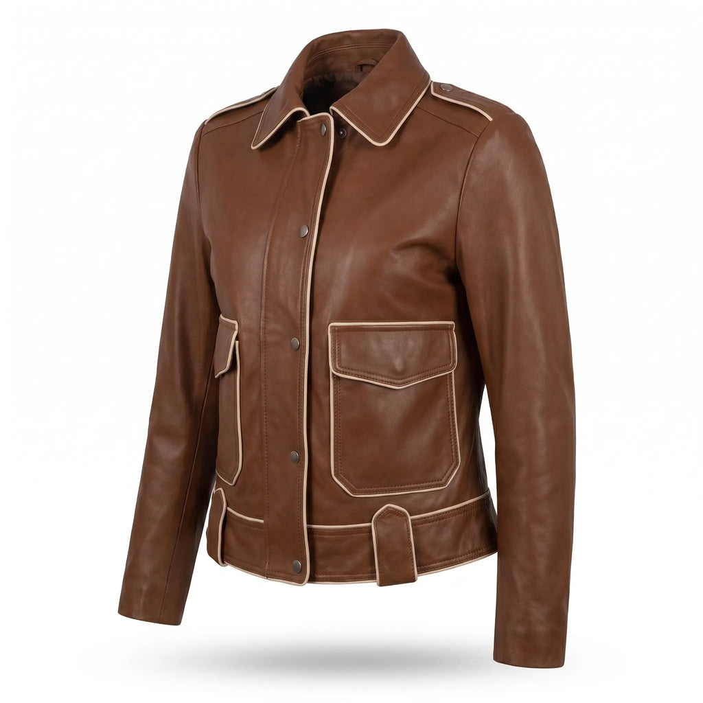 Custom Tailored Genuine Tanned Leather Biker Designer Ladies Jacket