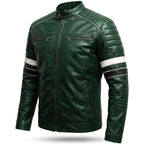 Custom Tailored Men’s Dark Green Motorcycle Genuine Leather Jacket
