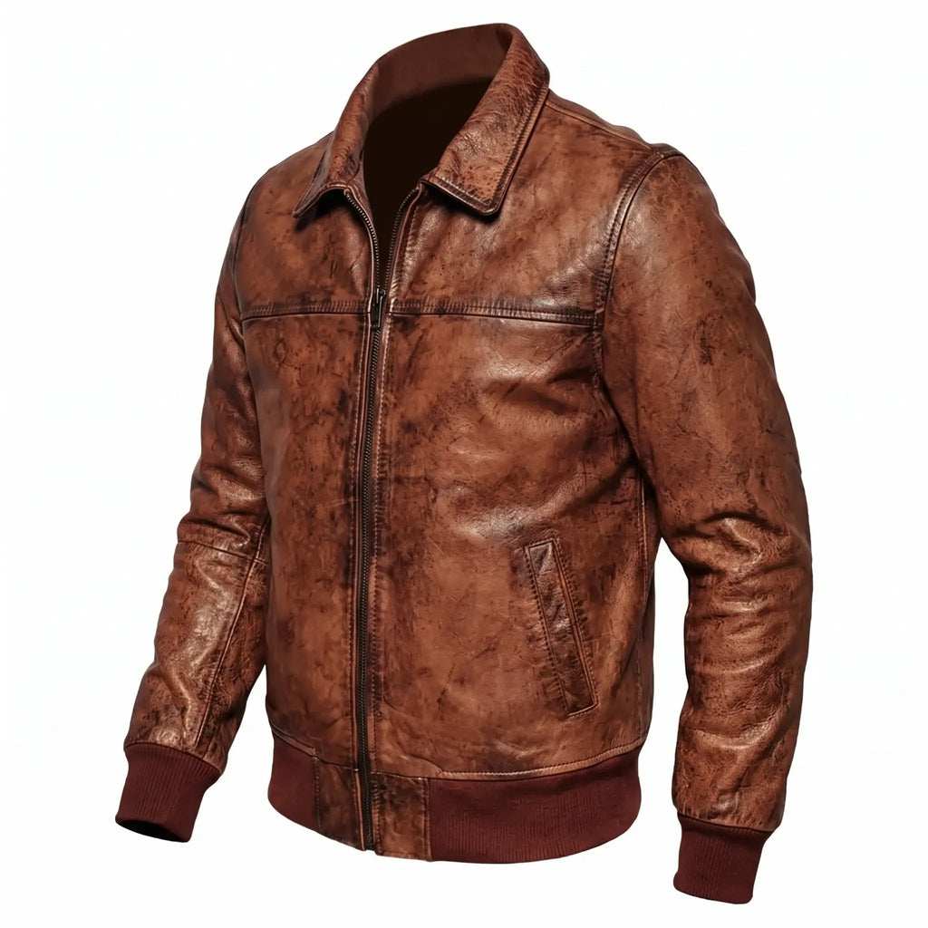 Custom Tailored Men’s Biker Genuine Vintage Distressed Bomber Leather Jacket