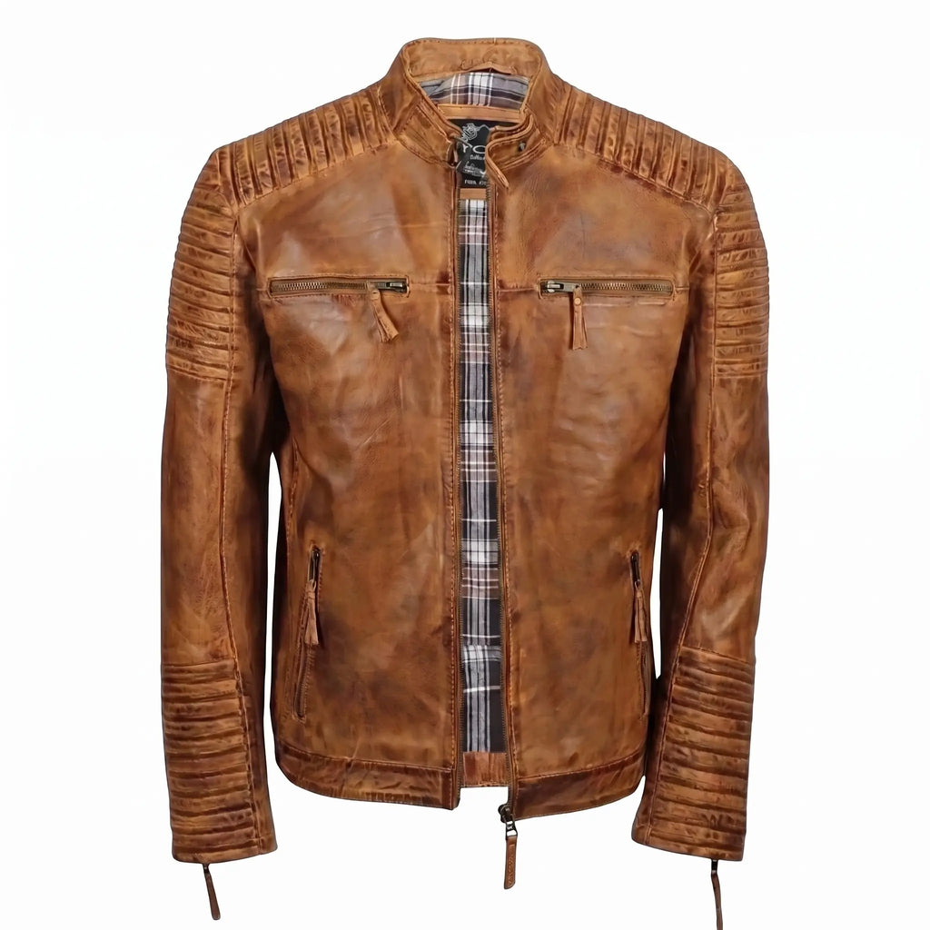 Custom Tailored Men’s Genuine Timber Antique Washed Vintage Biker Leather Jacket