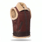 B3 Men Leather fur Vest -Aviator bomber Real Shearling Sheepskin Vest