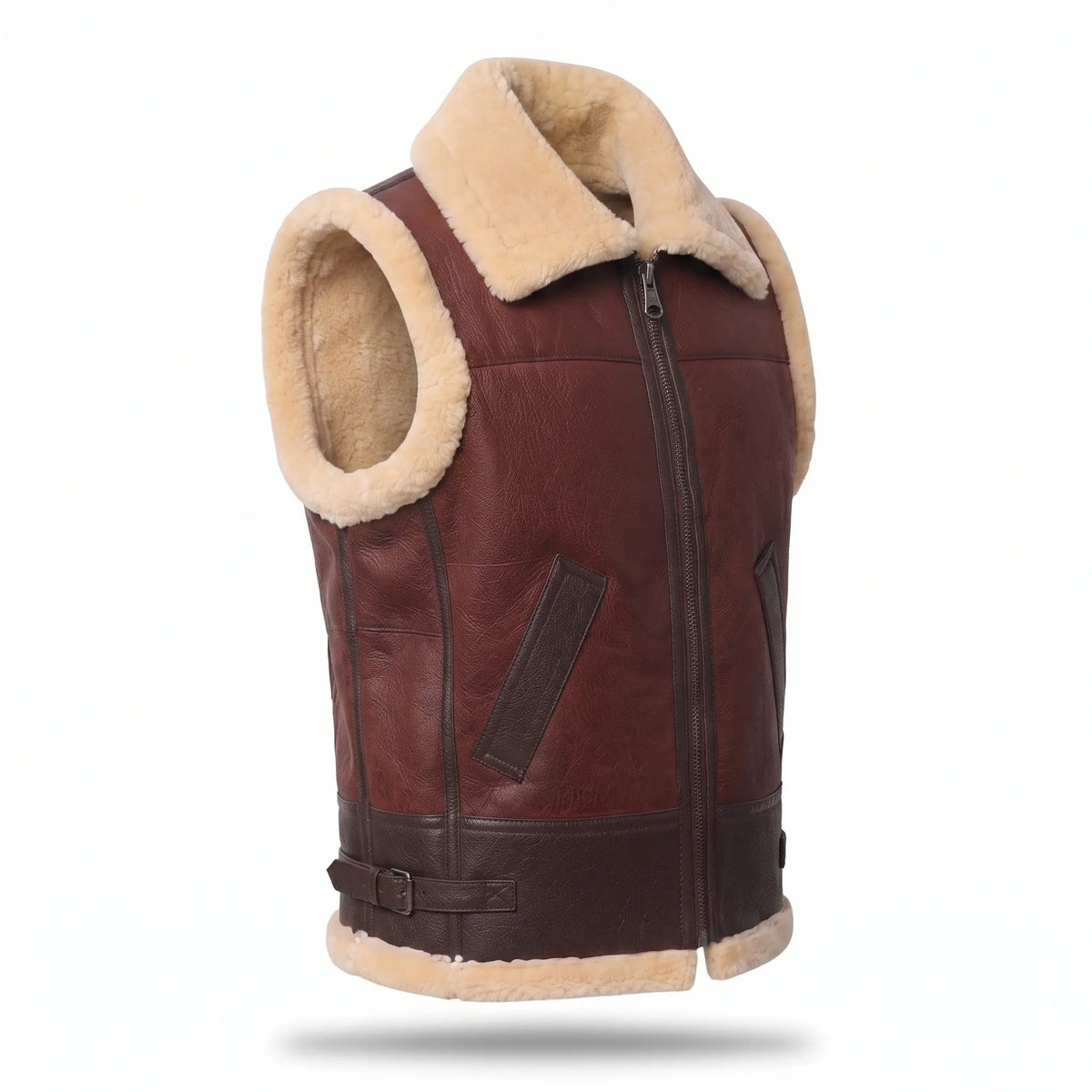 B3 Men Leather fur Vest -Aviator bomber Real Shearling Sheepskin Vest