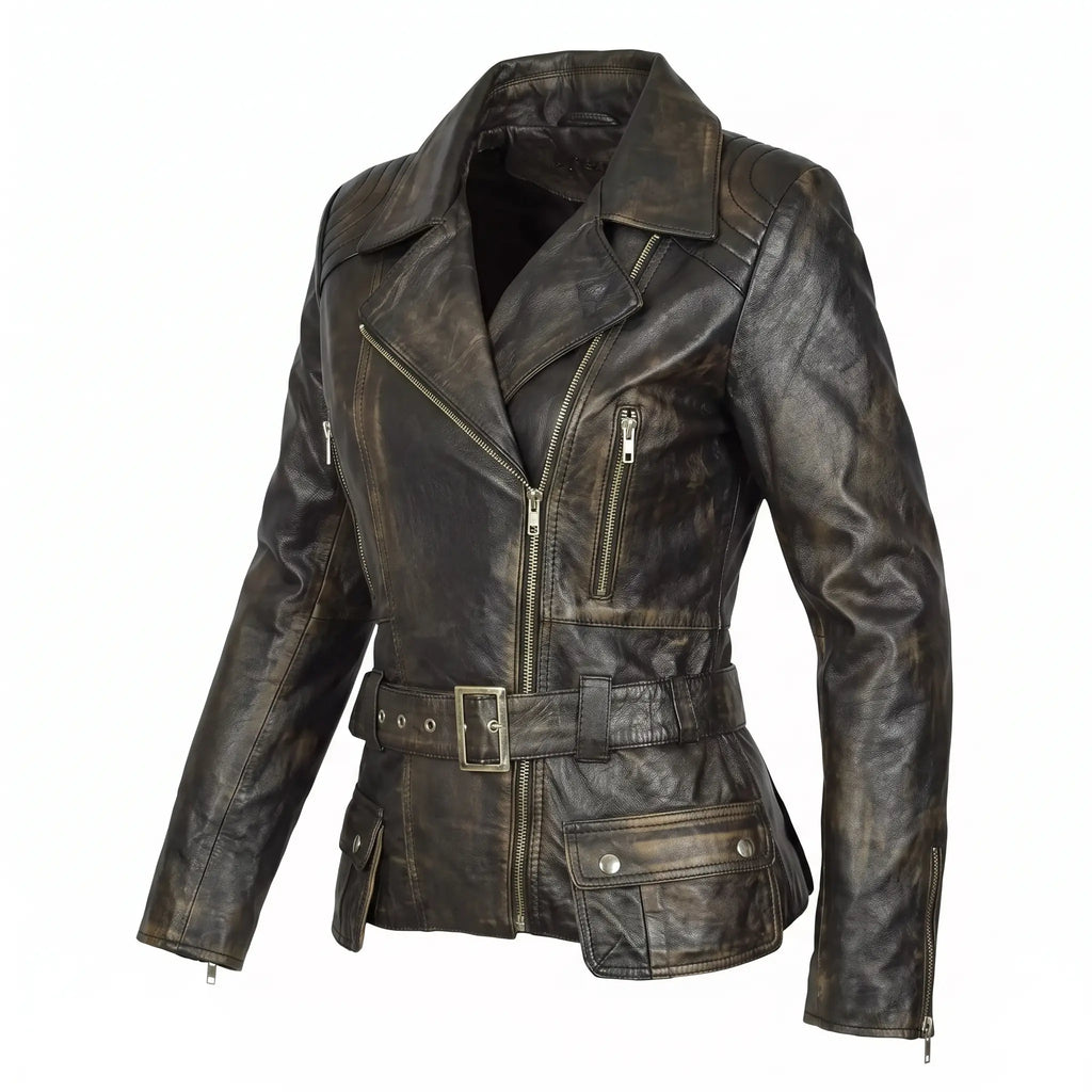 Women’s Custom Tailored Genuine Sheep Skin Leather Slim fit Biker Jacket
