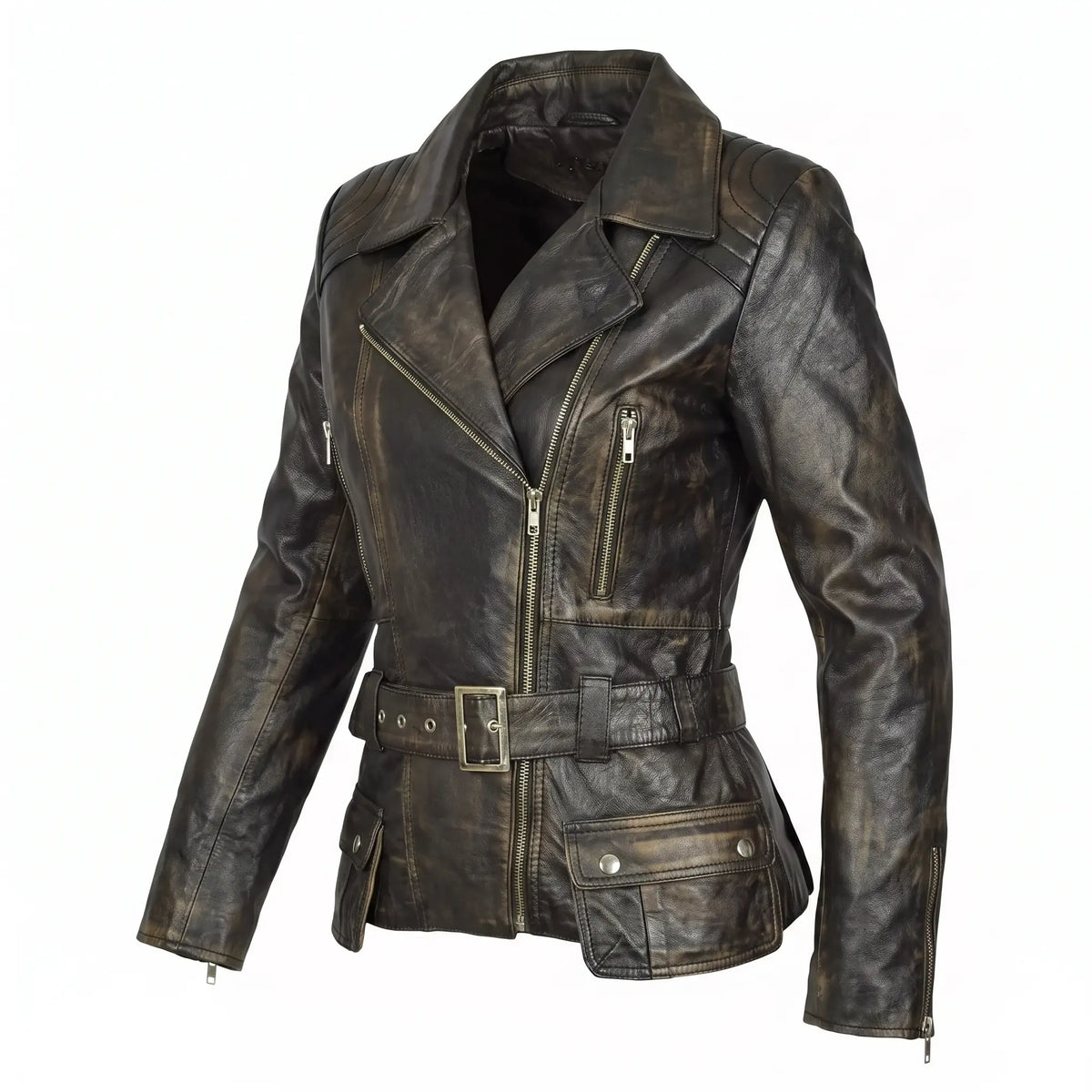 Women’s Custom Tailored Genuine Sheep Skin Leather Slim fit Biker Jacket