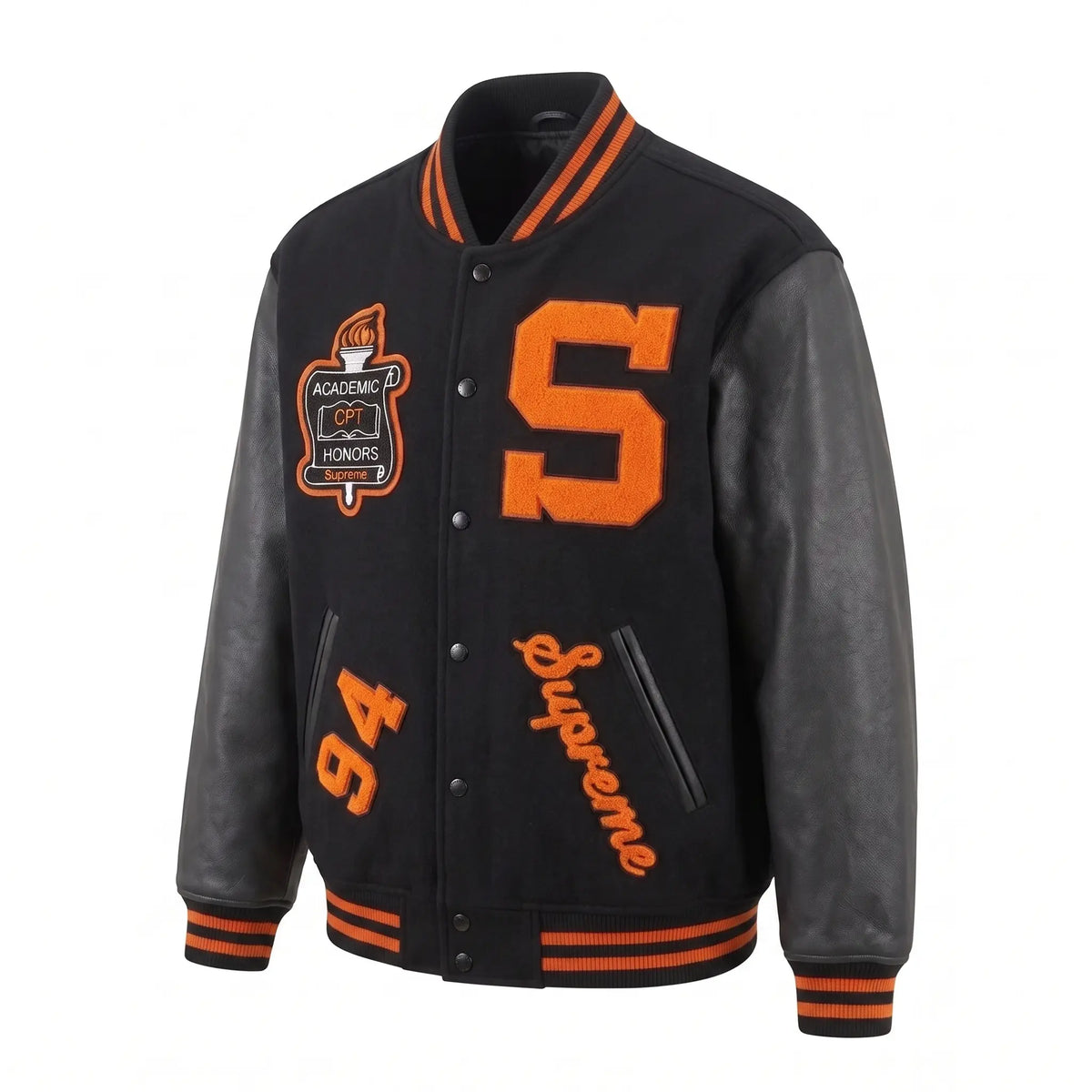 Custom Tailored Men’s SUPREME Team Varsity Inspired Genuine Sheepskin Leather Jacket
