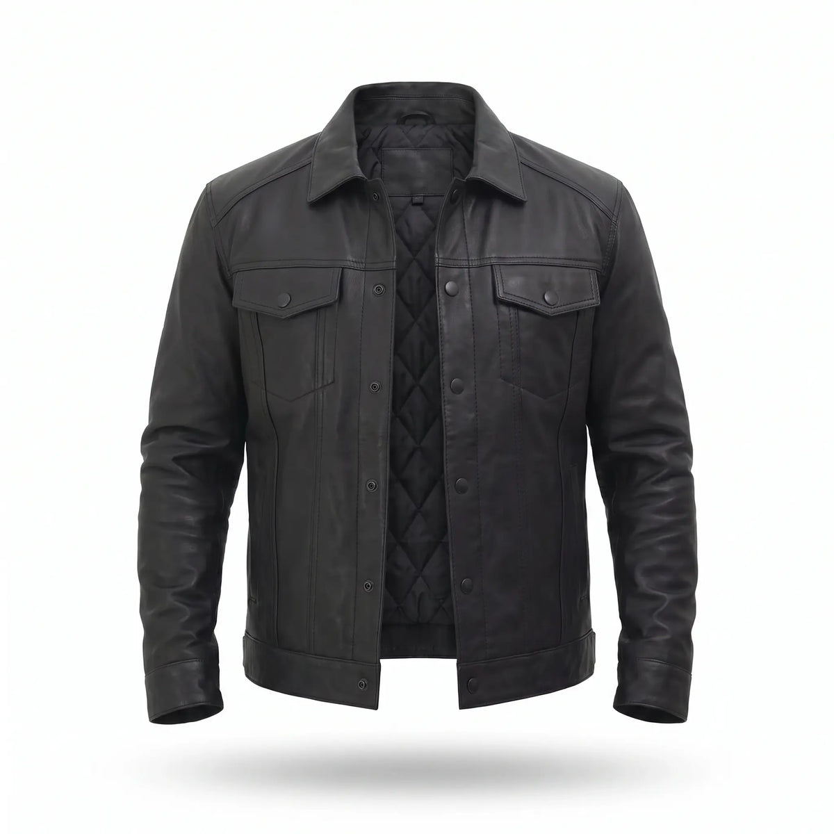 Men’s Custom Tailored Black Trucker Genuine Sheep Skin Motorcycle Jacket