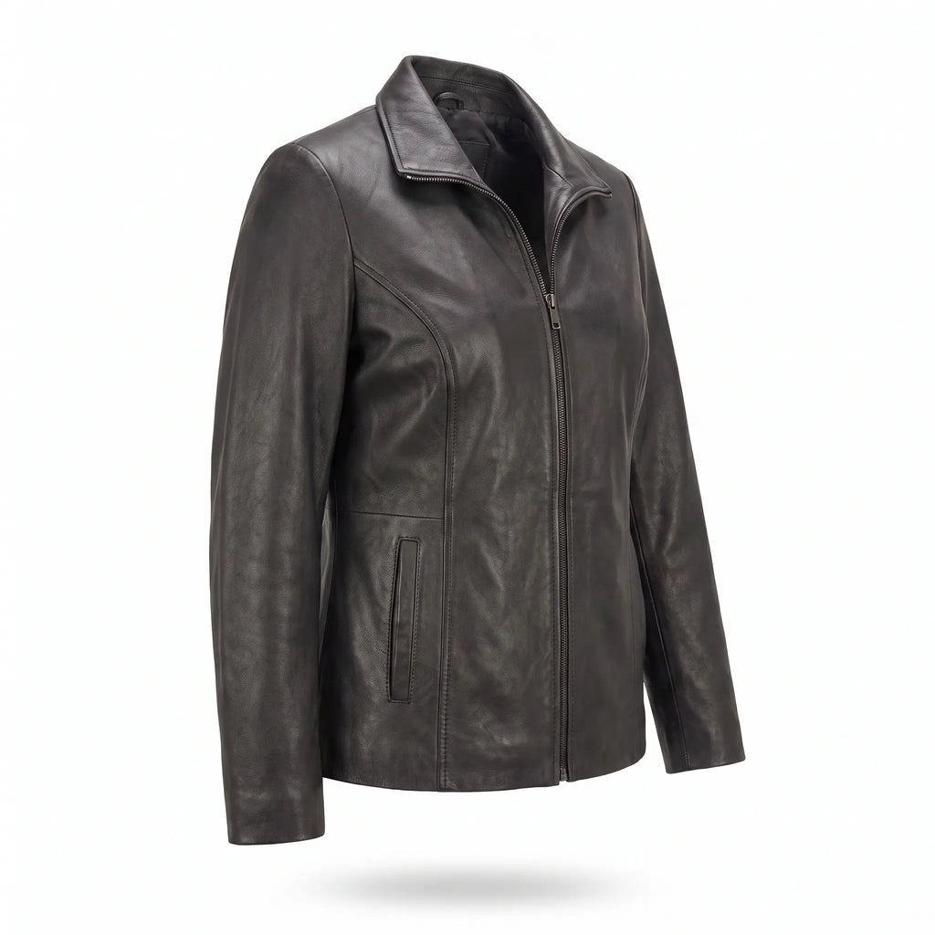 Genuine Leather Jacket Women-Plain-Skin Fitted