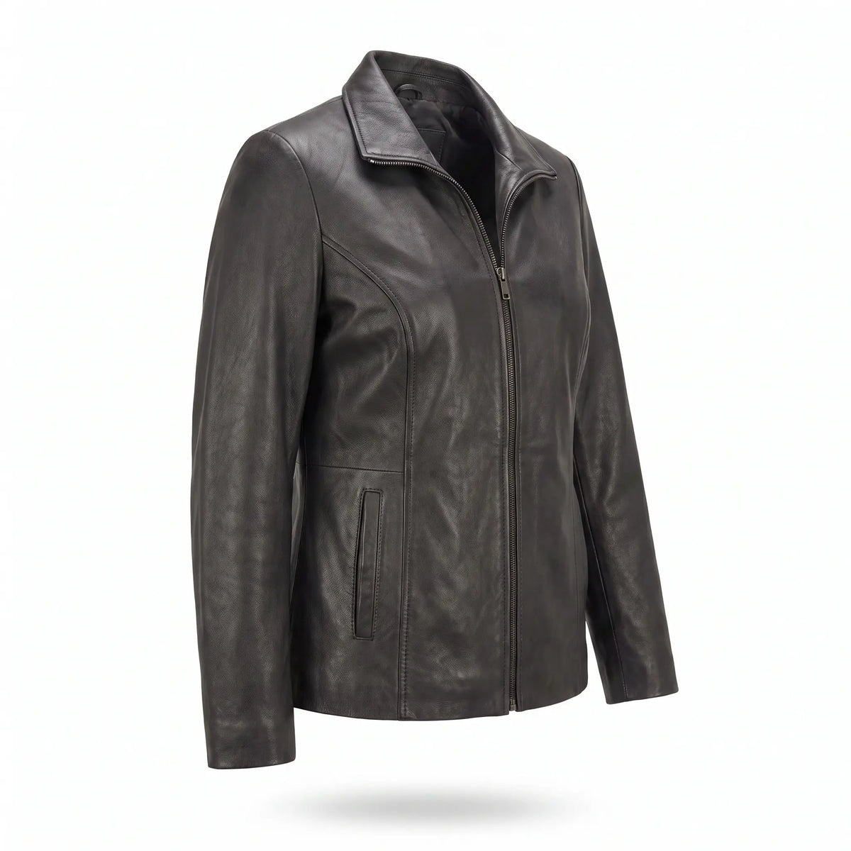 Genuine Leather Jacket Women-Plain-Skin Fitted