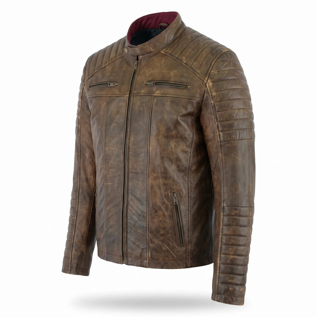 Custom Tailored Men’s Genuine SheepSkin Leather Casual Slim Fit Biker Jacket