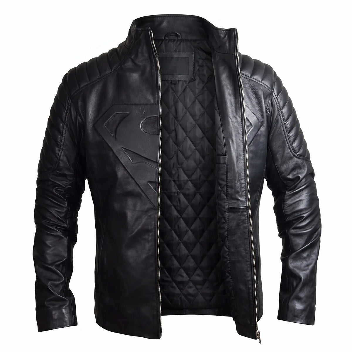 Custom Tailored Men’s Black Genuine Lambskin Motorcycle Superman Leather Jacket