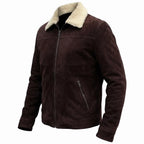 Custom Tailored Men’s Brown Genuine Sheepskin Leather Jacket with Genuine Shearling Fur Collar