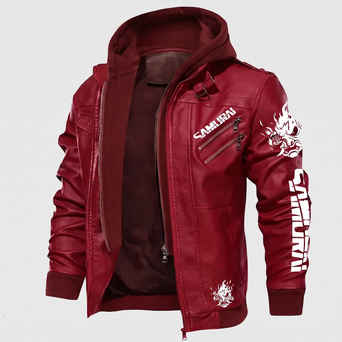 Custom Tailored CyberPunk 2077 Inspired Red Samurai Biker Genuine Leather Jacket
