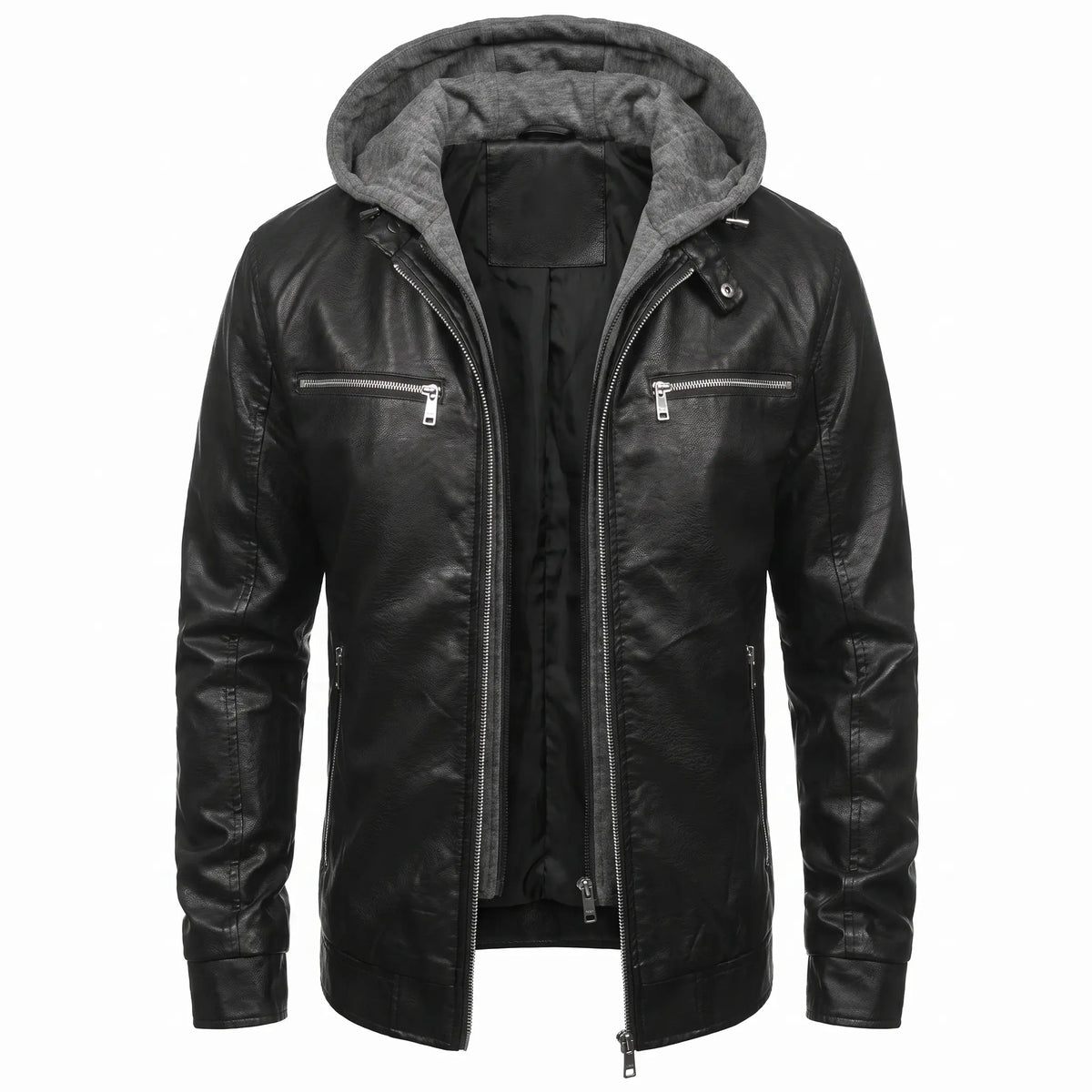 Leather Jacket Black Men’s-Hooded