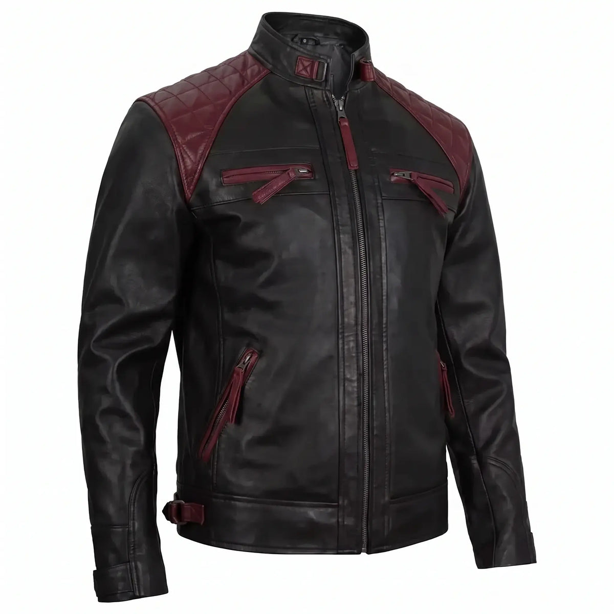 Custom Tailored Men’s Cafe Racer Biker Quilted Genuine Sheep Leather Jacket