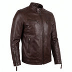 Real Leather Vintage Biker Jacket-Distressed Brown