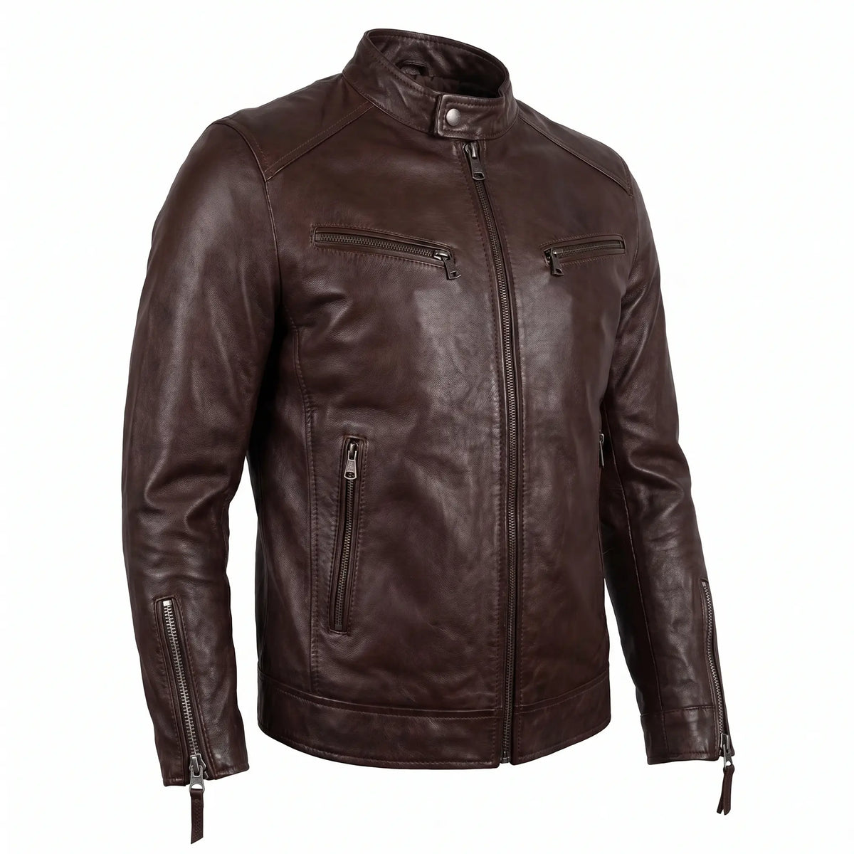 Real Leather Vintage Biker Jacket-Distressed Brown