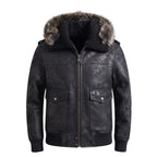 Custom Tailored Men’s Black Aviator Real Sheepskin Shearling Leather Jacket