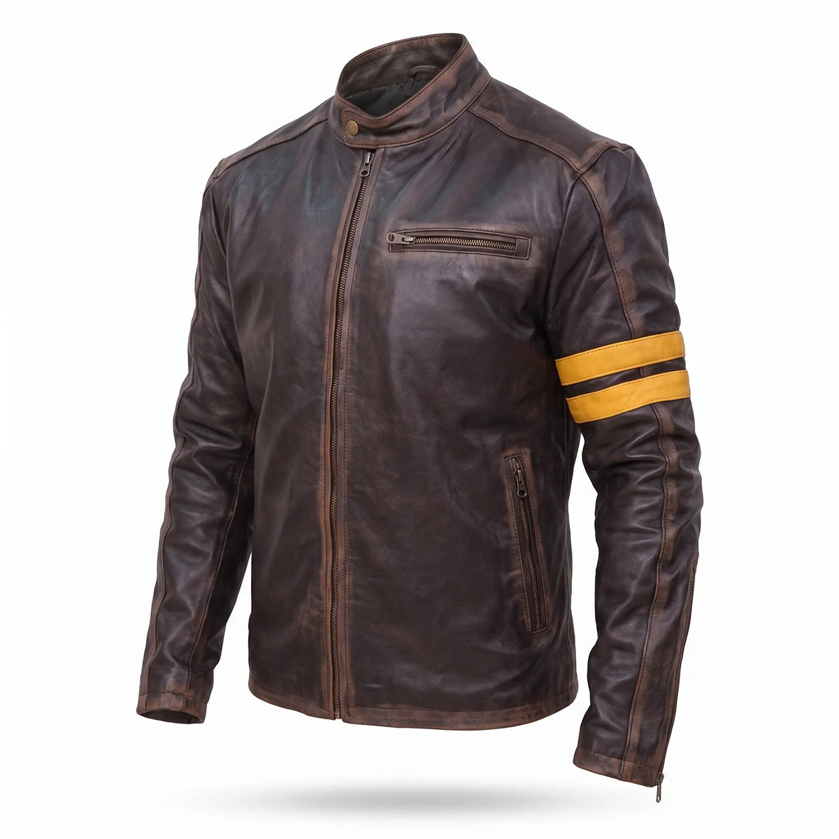 Custom Tailored Men’s Café Racer Genuine Sheepskin Leather Black Rub-off Jacket