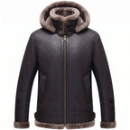B3 Genuine Leather Aviator Flight Fur Shearling Bomber Hoodie Jacket