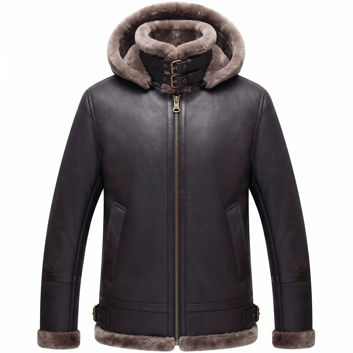 B3 Genuine Leather Aviator Flight Fur Shearling Bomber Hoodie Jacket
