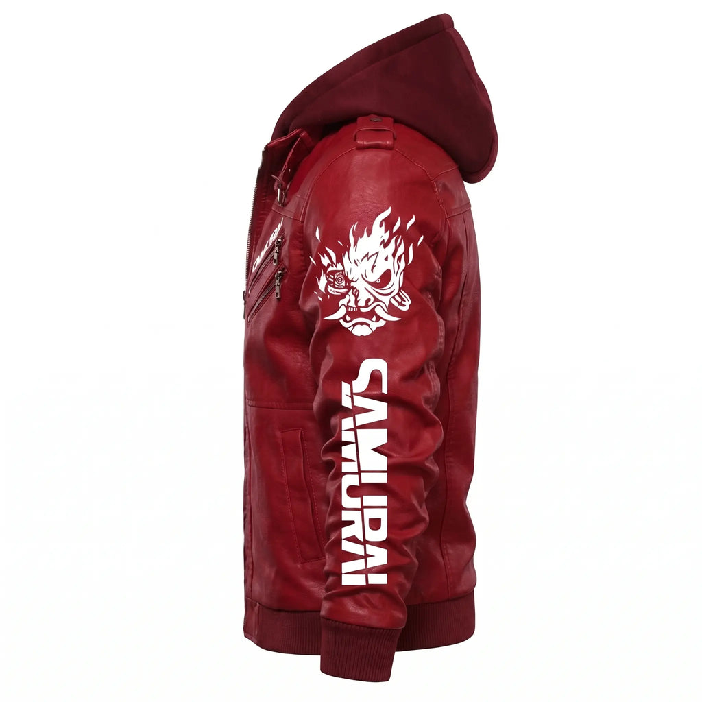 Custom Tailored CyberPunk 2077 Inspired Red Samurai Biker Genuine Leather Jacket