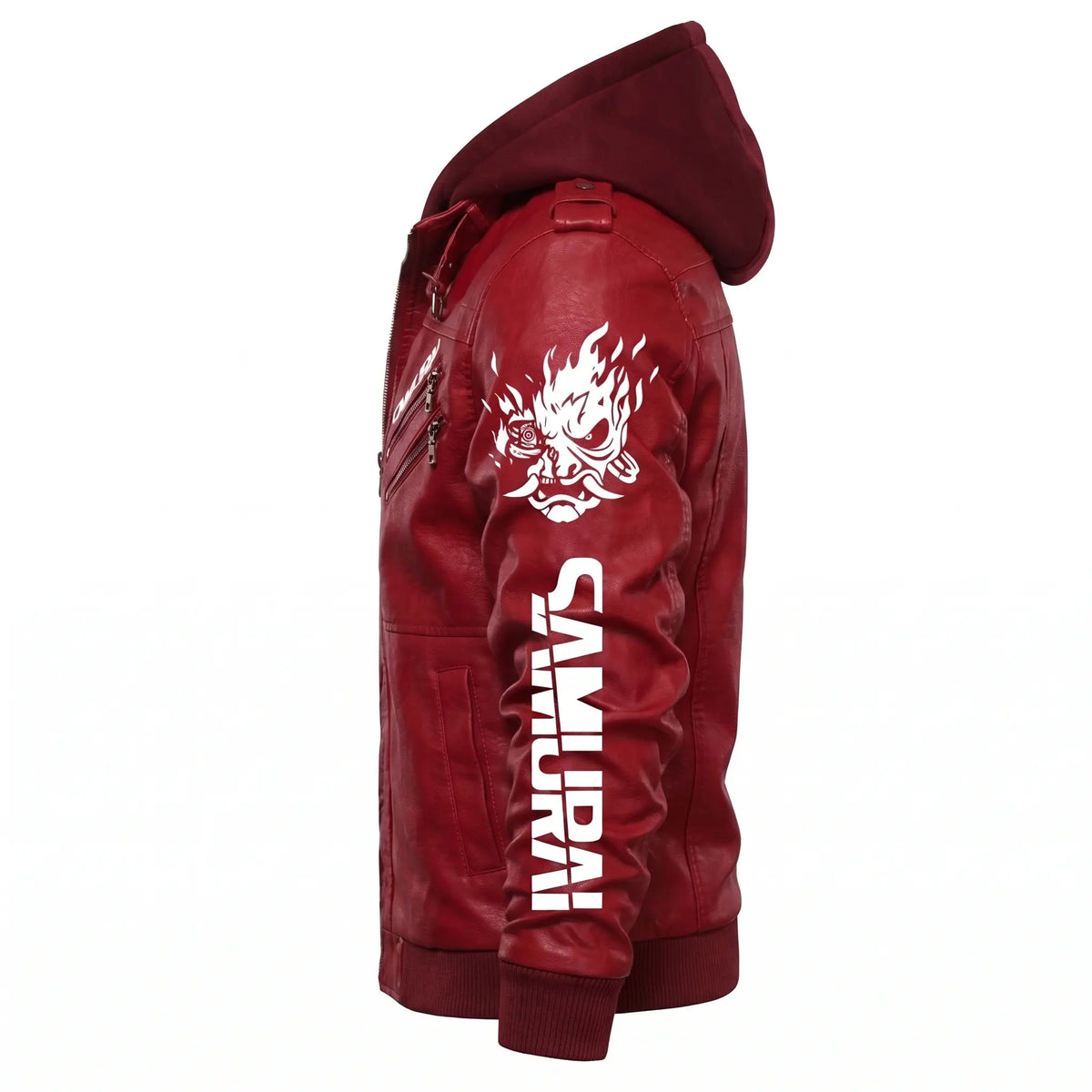 Custom Tailored CyberPunk 2077 Inspired Red Samurai Biker Genuine Leather Jacket