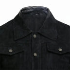New Men’s Zipper Suede Genuine Leather Jacket Biker Motorcycle Button Black