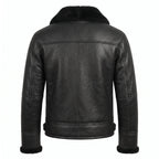 Men’s Sheepskin Shearling Fur Bomber B3 Aviator Black Leather Jacket