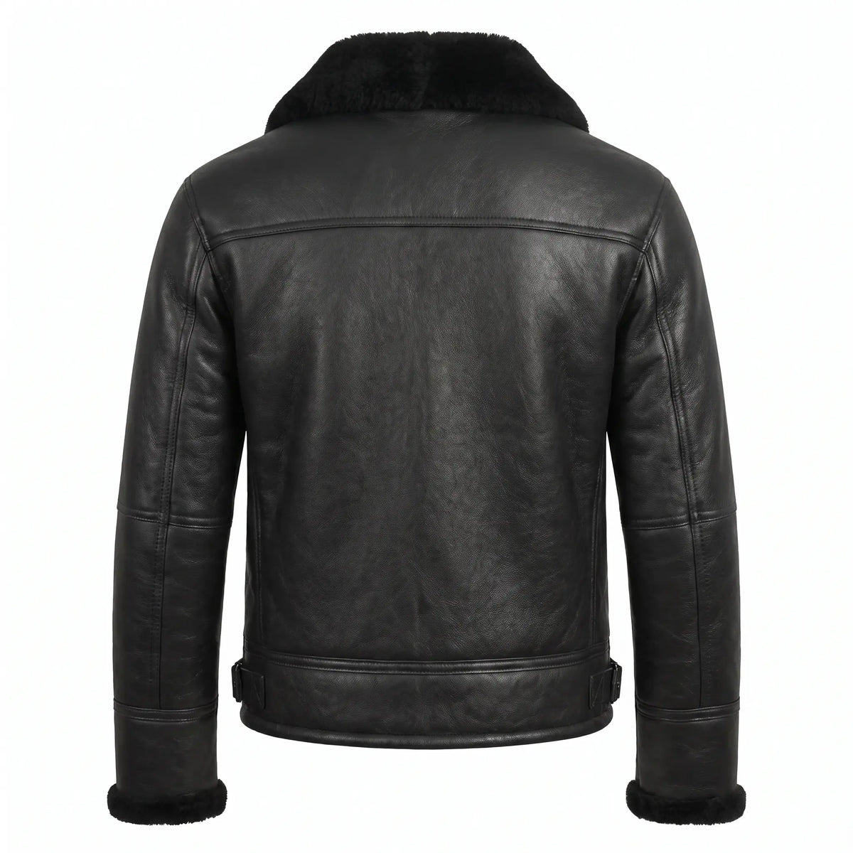 Men’s Sheepskin Shearling Fur Bomber B3 Aviator Black Leather Jacket