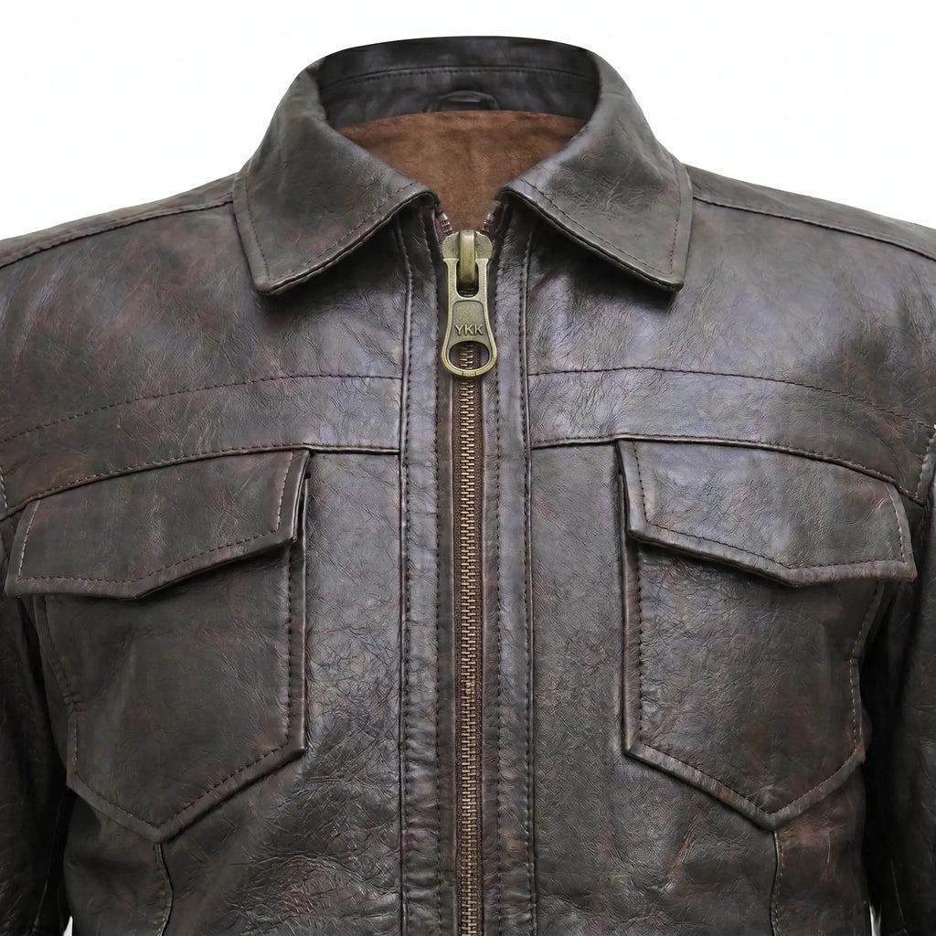 Real Leather Biker Jacket-Brown