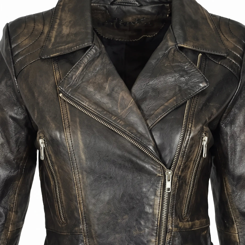 Women’s Custom Tailored Genuine Sheep Skin Leather Slim fit Biker Jacket