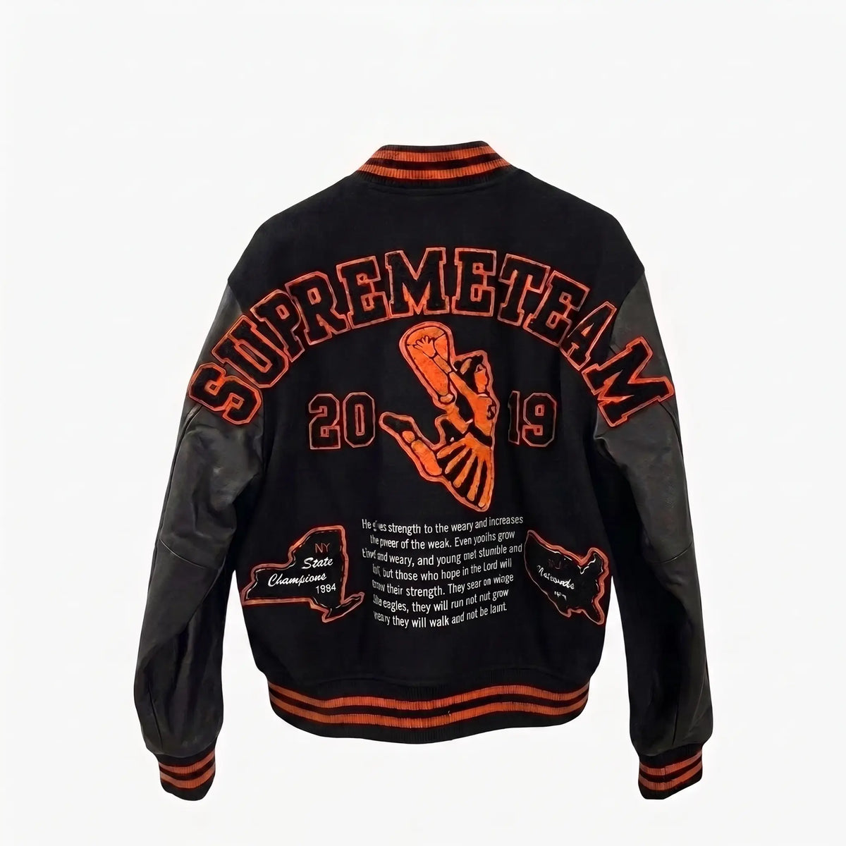 Custom Tailored Men’s SUPREME Team Varsity Inspired Genuine Sheepskin Leather Jacket