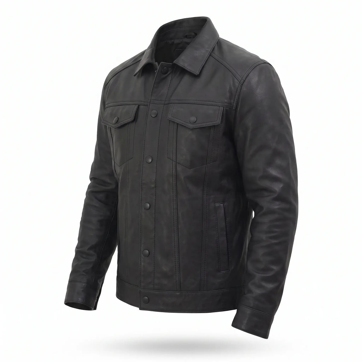 Men’s Custom Tailored Black Trucker Genuine Sheep Skin Motorcycle Jacket