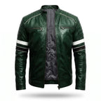 Custom Tailored Men’s Dark Green Motorcycle Genuine Leather Jacket