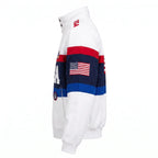 Custom Tailored Men’s Classic White Team USA Olympic Genuine Sheepskin Leather Jacket with USA Flag
