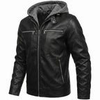 Leather Jacket Black Men’s-Hooded