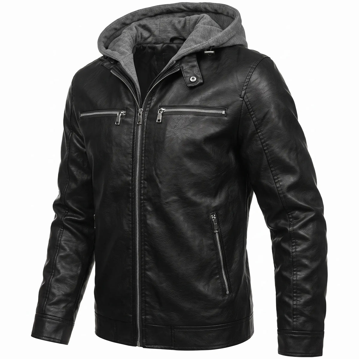 Leather Jacket Black Men’s-Hooded