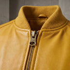 Custom Tailored Bomber Jacket Men’s Yellow Genuine Lambskin Biker Casual Jacket