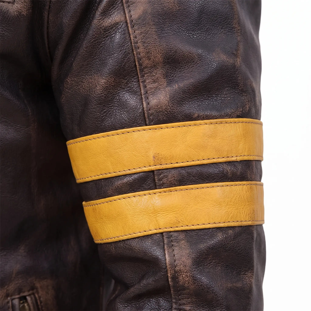Custom Tailored Men’s Café Racer Genuine Sheepskin Leather Black Rub-off Jacket